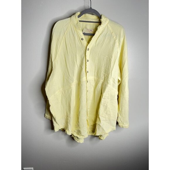 FREE PEOPLE We the Free Summer Daydream Button Down Shirt Yellow Size L NWT - Picture 3 of 5